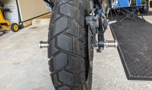 The Pasq axle adapter installed on a Yamaha Super Tenere