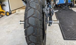 The Pasq axle adapter installed on a Yamaha Super Tenere